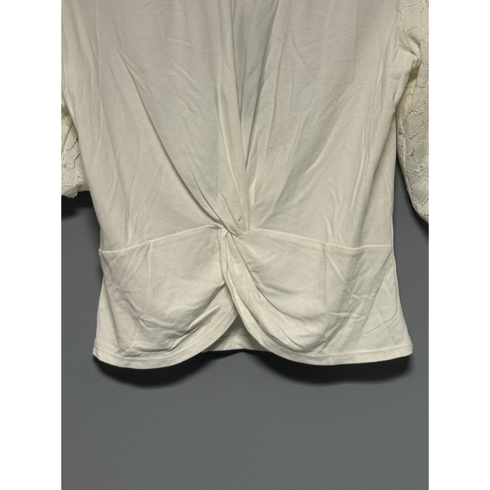 W5 Anthropologie White Twist Front Lace Puff Sleeve Top Women's Medium Sample - Picture 4 of 9